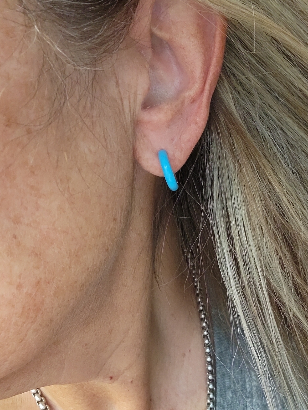 Aqua Blue Enamel Huggie Hoop Earrings - Women Jewelry